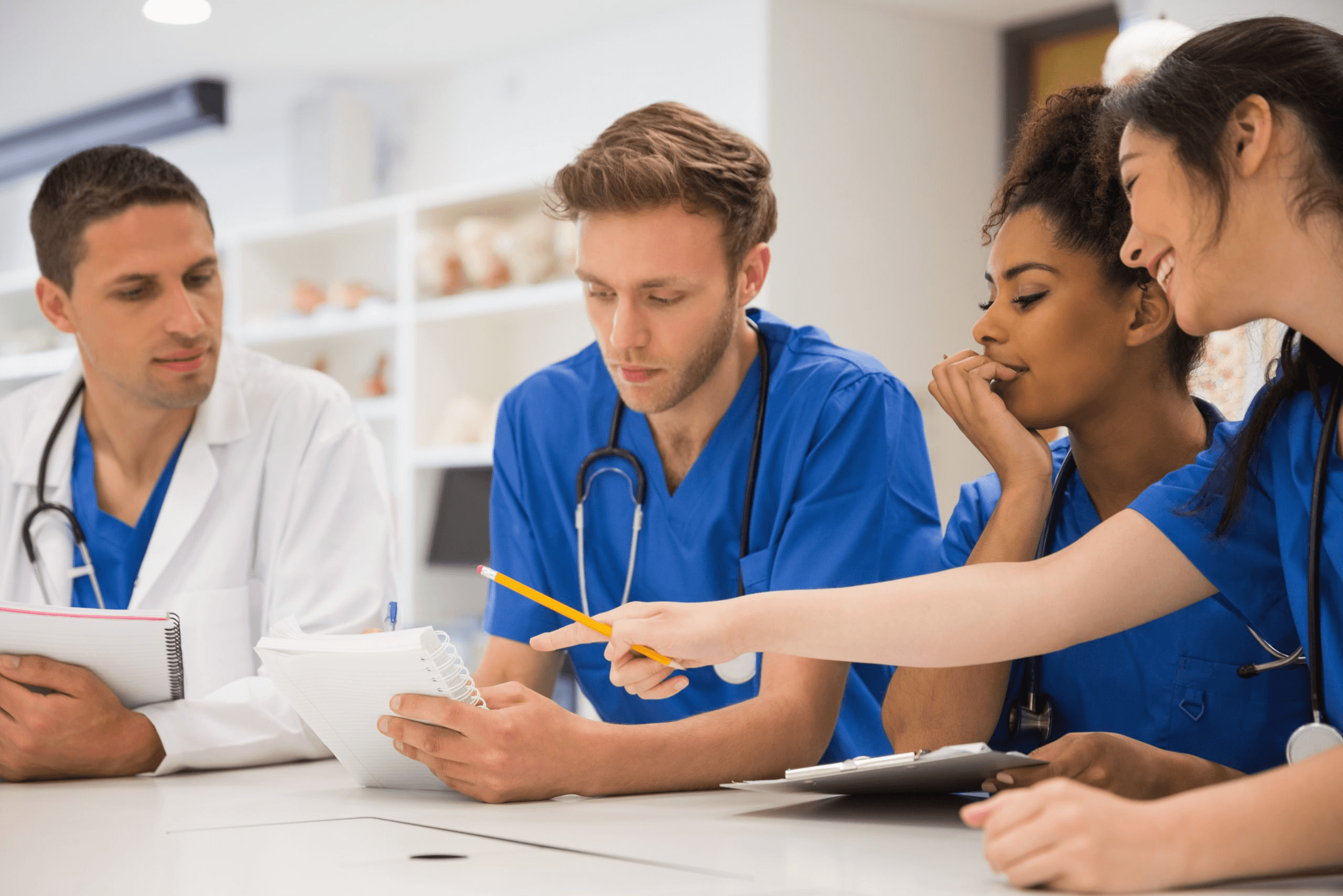 Medical professionals collaborating and learning together